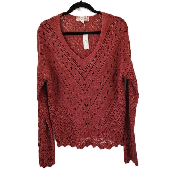NEW! PINK ROSE Hippie Boho Open Knit Sweater XL Women's Jrs Cotton Blend Shirt - Picture 1 of 5